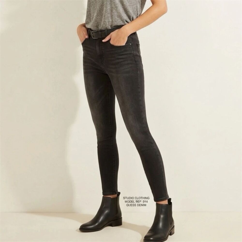 GUESS Jeans Womens Size 27 Medium Rise Ankle Skinny Black Denim streetwear Emo